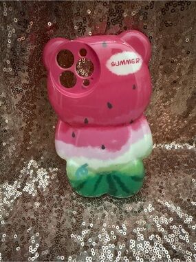 Watermelon Bear Phone Case - Pink, White, Green